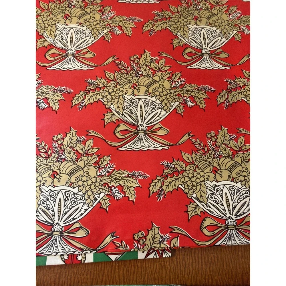 6 Vintage Sheets Of Christmas Flat Wrap: Holly, Candy Canes, Drummer